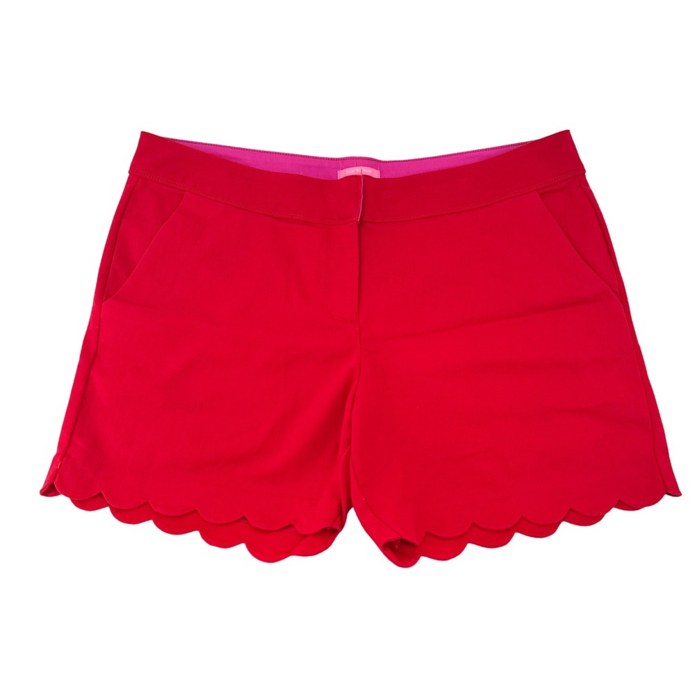 Isaac Mizrahi New York Red Scalloped Shorts Women Size 16 Coquette Preppy Resort